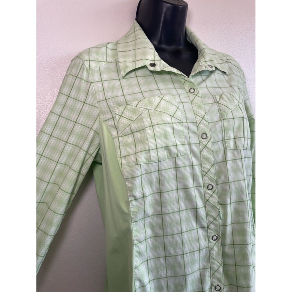 REI Women’s Long Sleeve Hiking Shirt Green Plaid Snap Front - Large - Picture 3 of 12